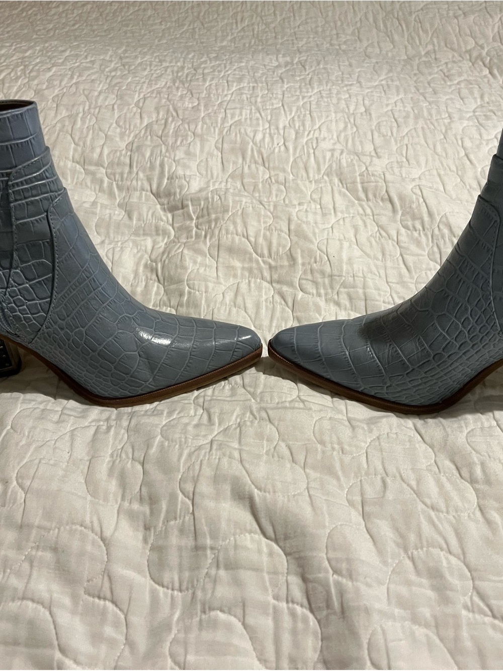 Gianni Bini Sky Blue Croc-Embossed Pointed Ankle Boots - Picture 3 of 7